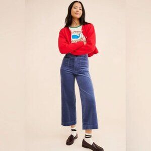 Anthropologie Colette Corduroy Cropped Wide Leg Pants Maeve 28 Periwinkle Blue